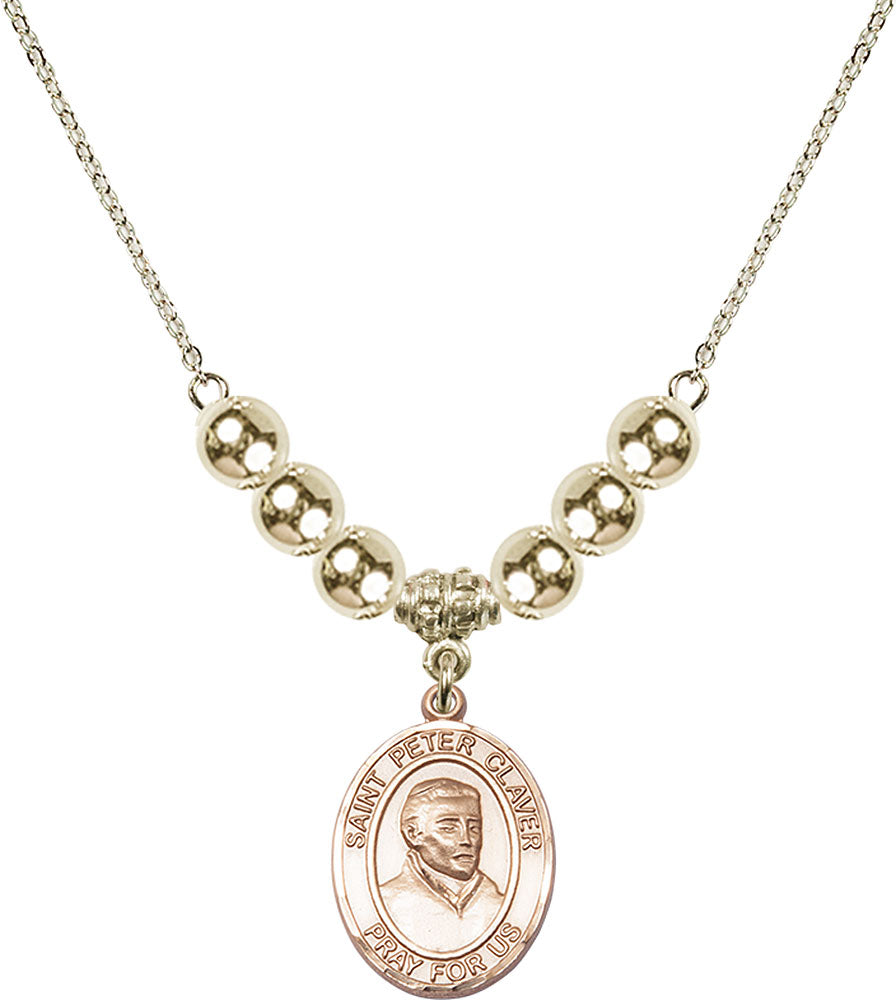 14kt Gold Filled Saint Peter Claver Birthstone Necklace with Gold Filled Beads - 8442