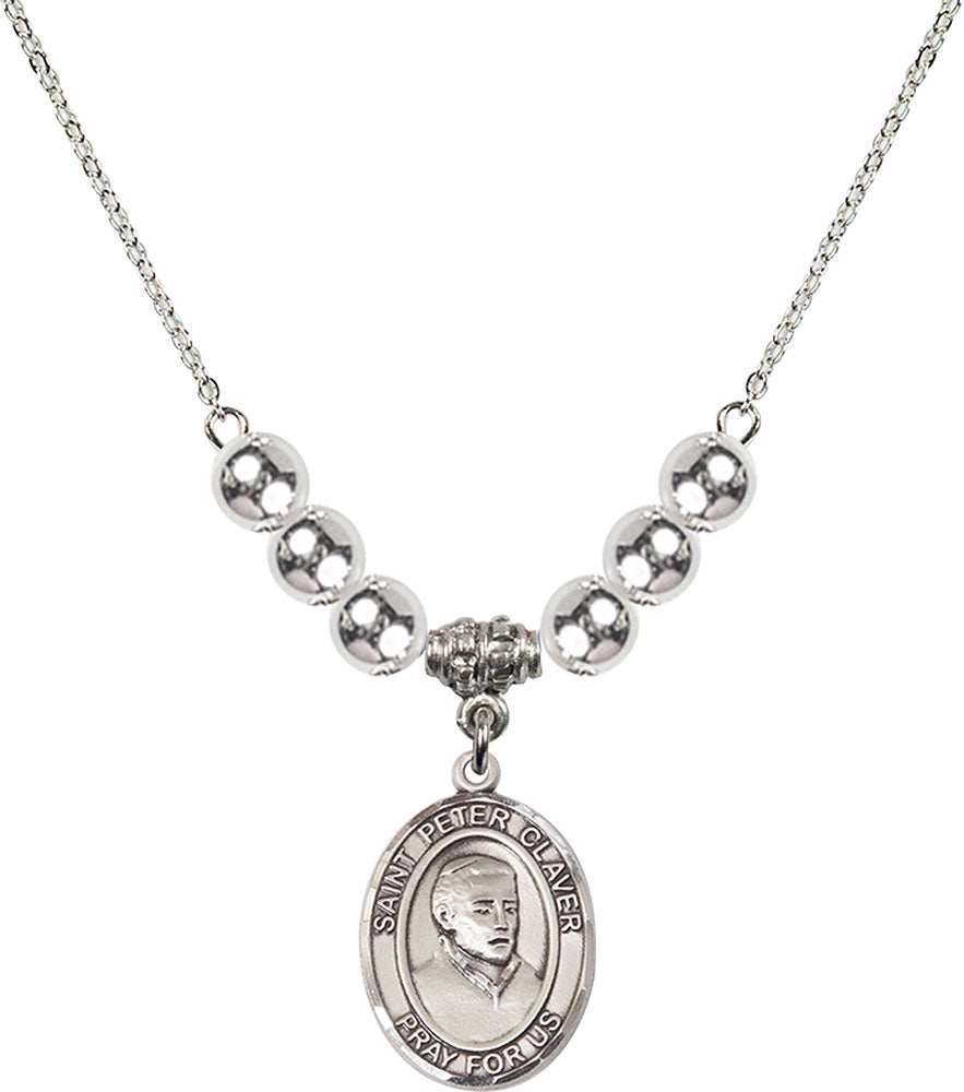 Sterling Silver Saint Peter Claver Birthstone Necklace with Sterling Silver Beads - 8442