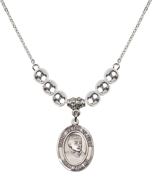 Sterling Silver Saint Peter Claver Birthstone Necklace with Sterling Silver Beads - 8442