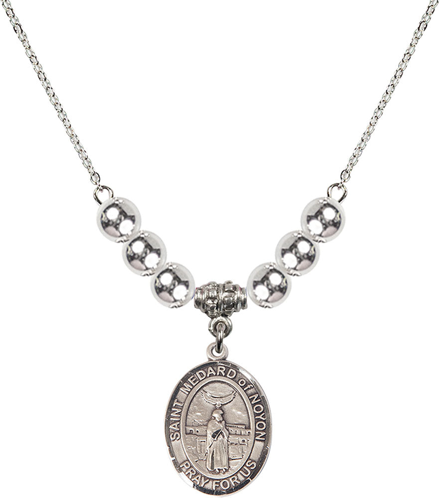 Sterling Silver Saint Medard of Noyon Birthstone Necklace with Sterling Silver Beads - 8444