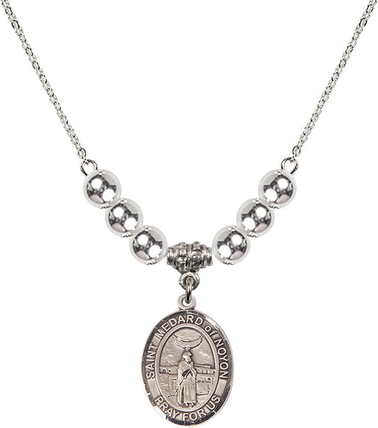 Sterling Silver Saint Medard of Noyon Birthstone Necklace with Sterling Silver Beads - 8444