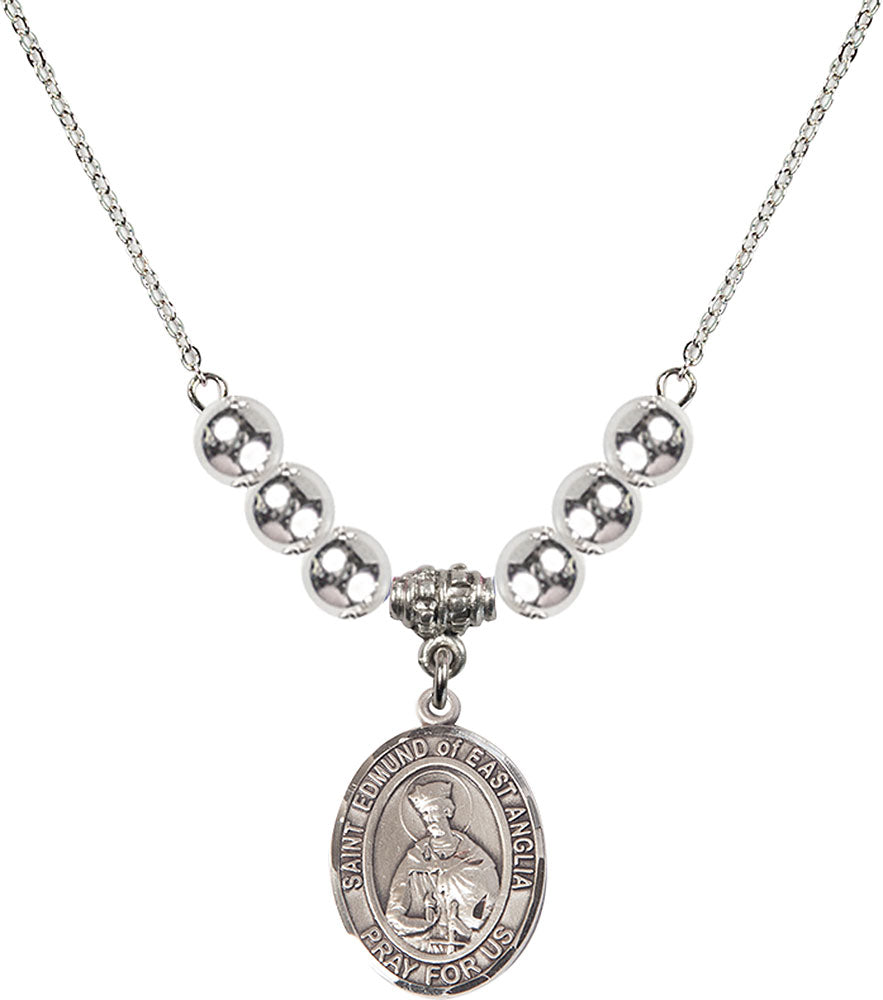 Sterling Silver Saint Edmund of East Anglia Birthstone Necklace with Sterling Silver Beads - 8445