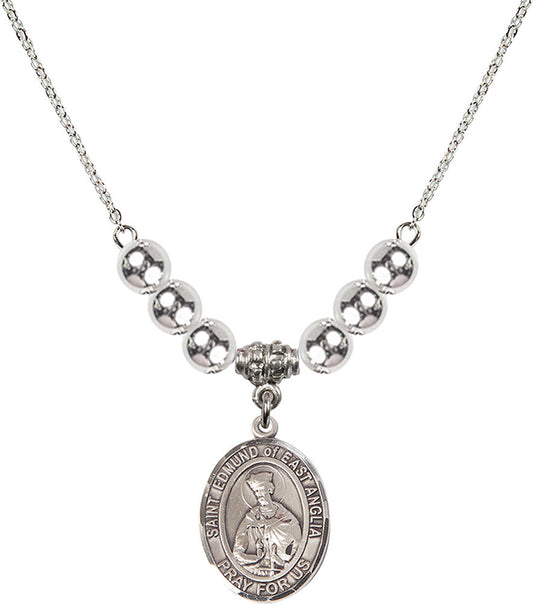 Sterling Silver Saint Edmund of East Anglia Birthstone Necklace with Sterling Silver Beads - 8445
