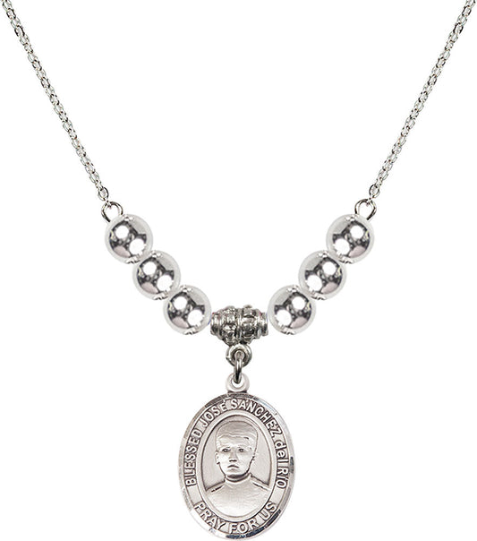 Sterling Silver Blessed Jose Sanchez del Rio Birthstone Necklace with Sterling Silver Beads - 8446