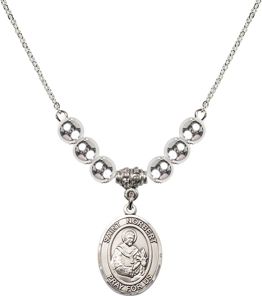 Sterling Silver Saint Norbert of Xanten Birthstone Necklace with Sterling Silver Beads - 8447