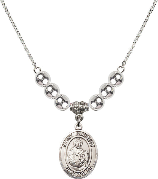 Sterling Silver Saint Norbert of Xanten Birthstone Necklace with Sterling Silver Beads - 8447