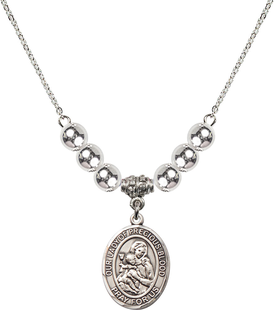 Sterling Silver Our Lady of the Precious Blood Birthstone Necklace with Sterling Silver Beads - 8448