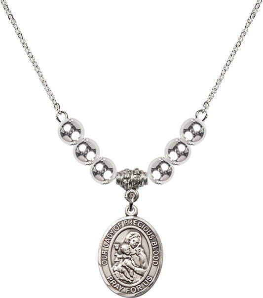 Sterling Silver Our Lady of the Precious Blood Birthstone Necklace with Sterling Silver Beads - 8448