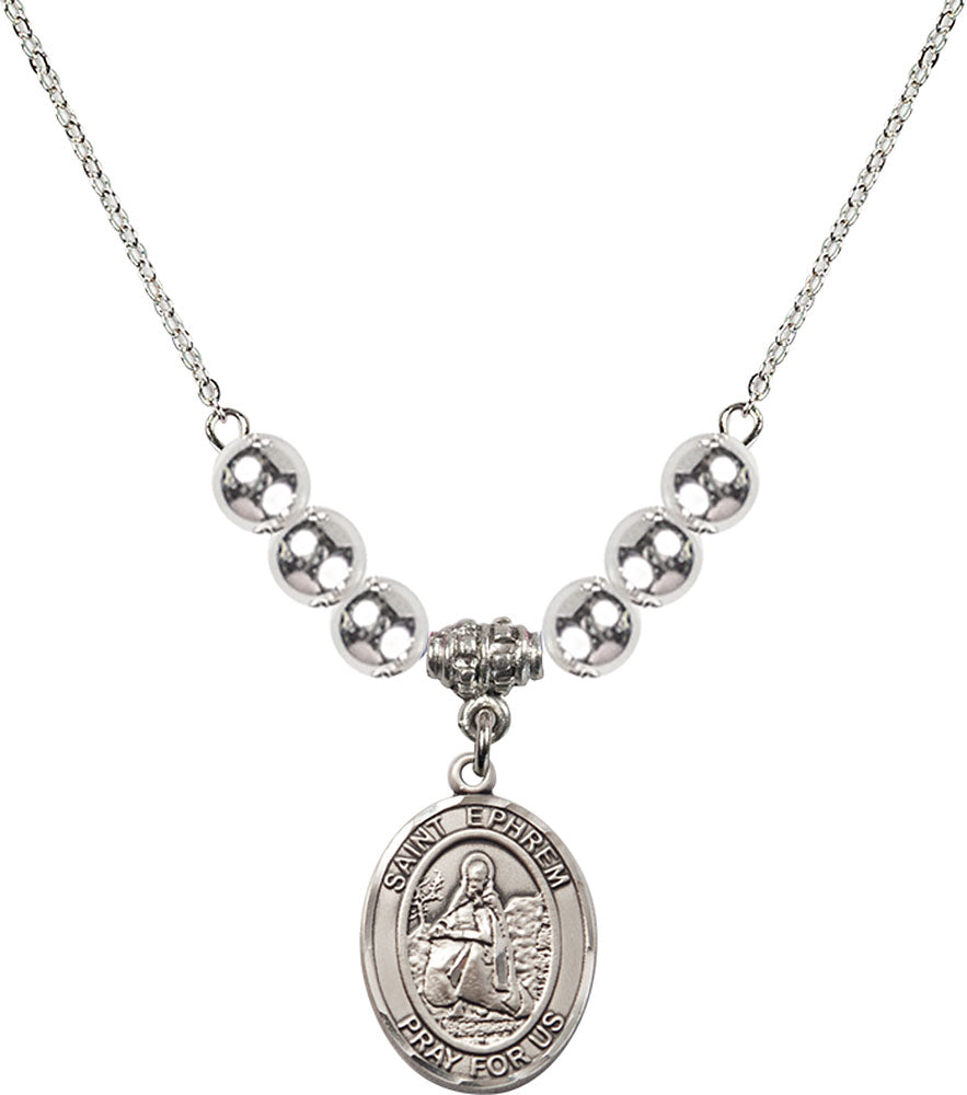 Sterling Silver Saint Ephrem Birthstone Necklace with Sterling Silver Beads - 8449