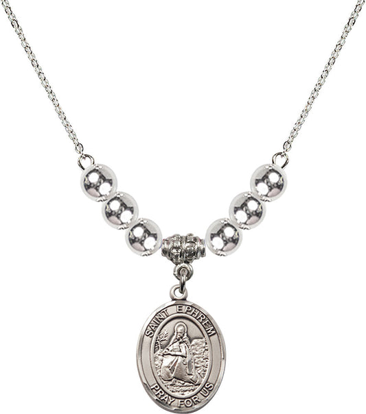 Sterling Silver Saint Ephrem Birthstone Necklace with Sterling Silver Beads - 8449