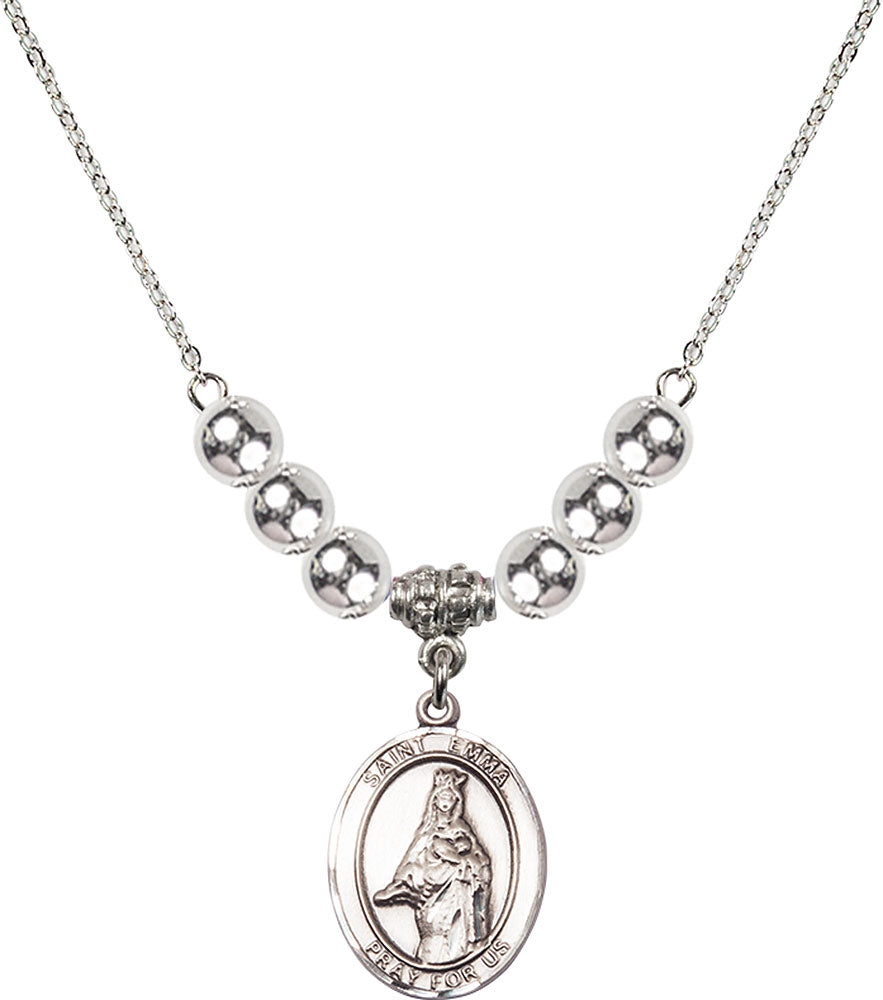 Sterling Silver Saint Emma Uffing Birthstone Necklace with Sterling Silver Beads - 8450