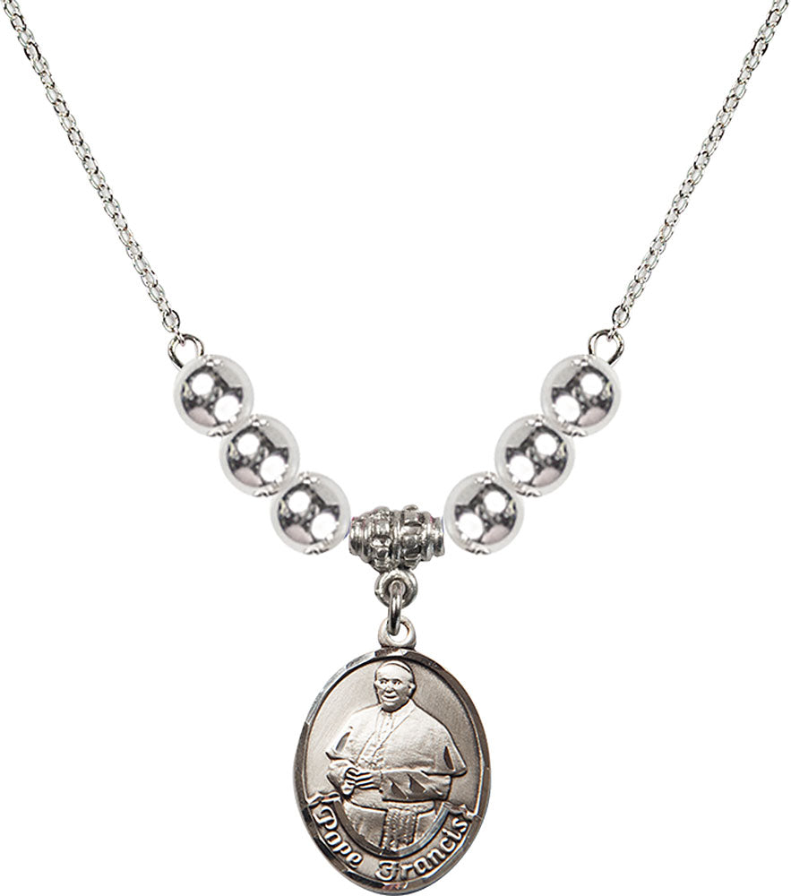 Sterling Silver Pope Francis Birthstone Necklace with Sterling Silver Beads - 8451