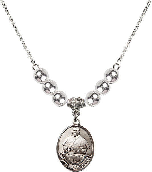 Sterling Silver Pope Francis Birthstone Necklace with Sterling Silver Beads - 8451