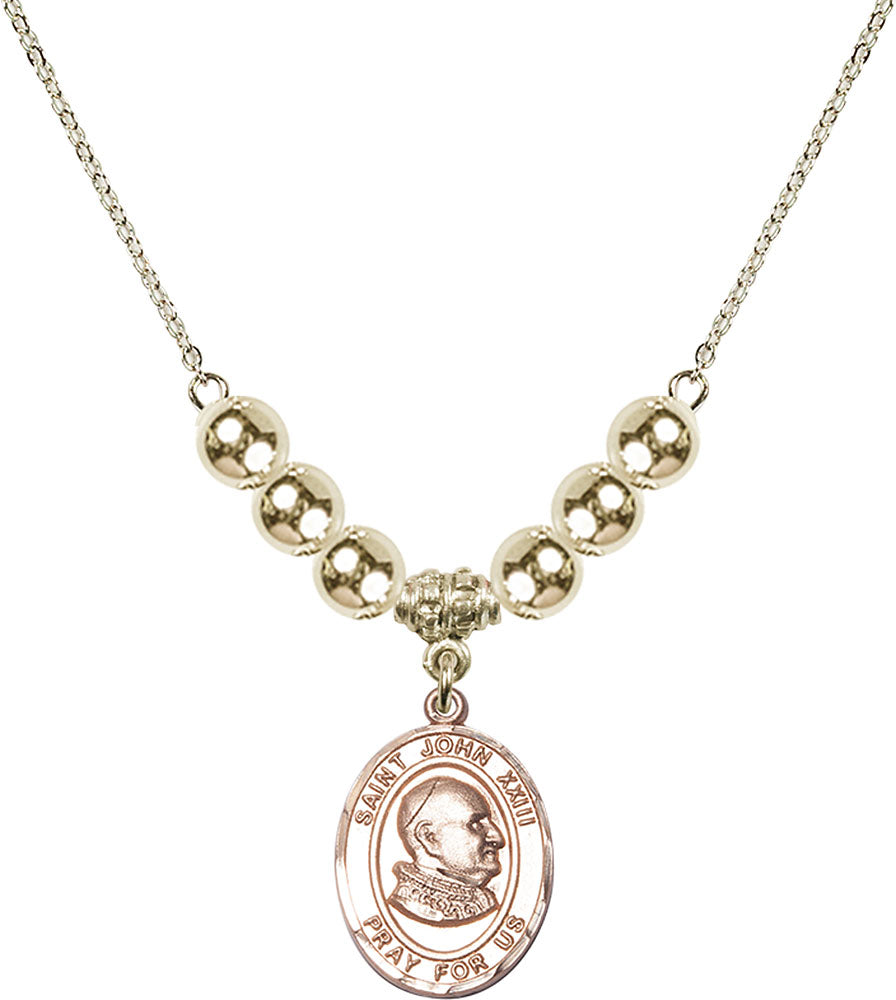 14kt Gold Filled Saint John XXIII Birthstone Necklace with Gold Filled Beads - 8455