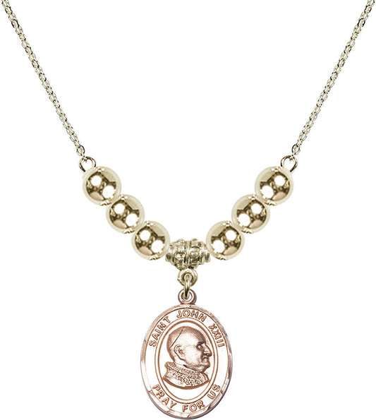 14kt Gold Filled Saint John XXIII Birthstone Necklace with Gold Filled Beads - 8455