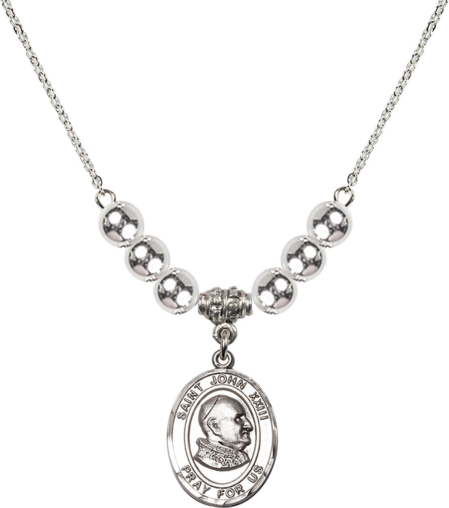 Sterling Silver Saint John XXIII Birthstone Necklace with Sterling Silver Beads - 8455