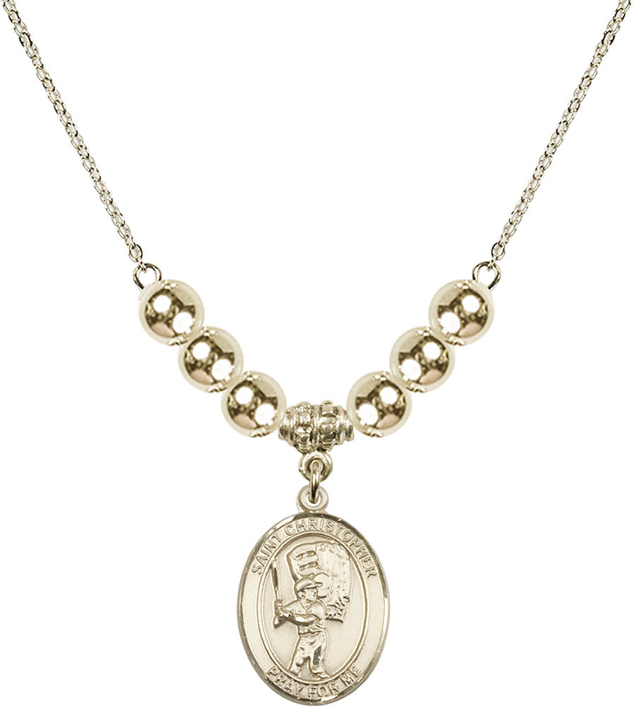 14kt Gold Filled Saint Christopher/Baseball Birthstone Necklace with Gold Filled Beads - 8500
