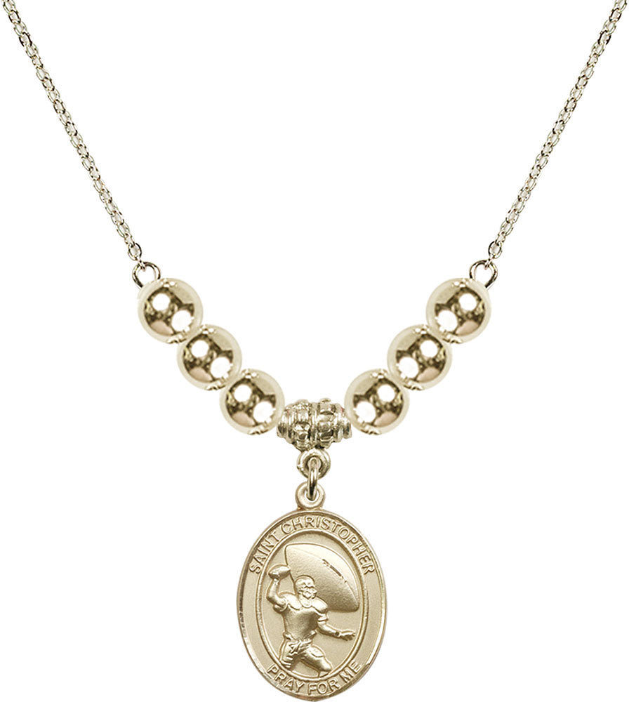14kt Gold Filled Saint Christopher / Football Birthstone Necklace with Gold Filled Beads - 8501