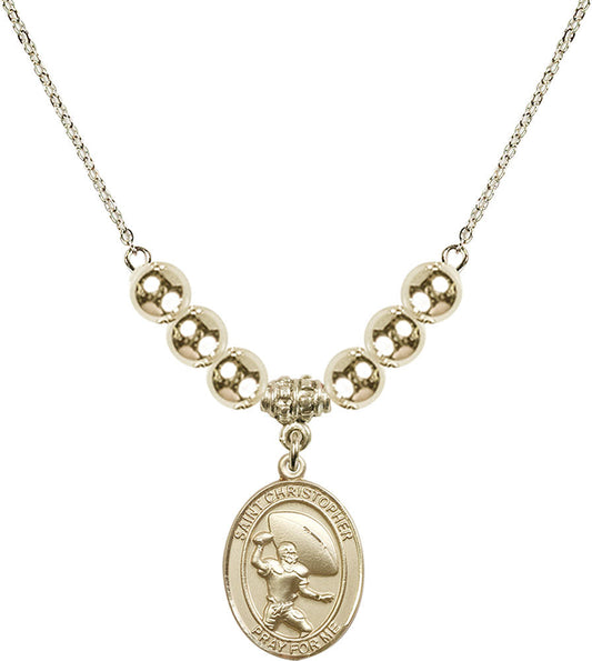 14kt Gold Filled Saint Christopher / Football Birthstone Necklace with Gold Filled Beads - 8501