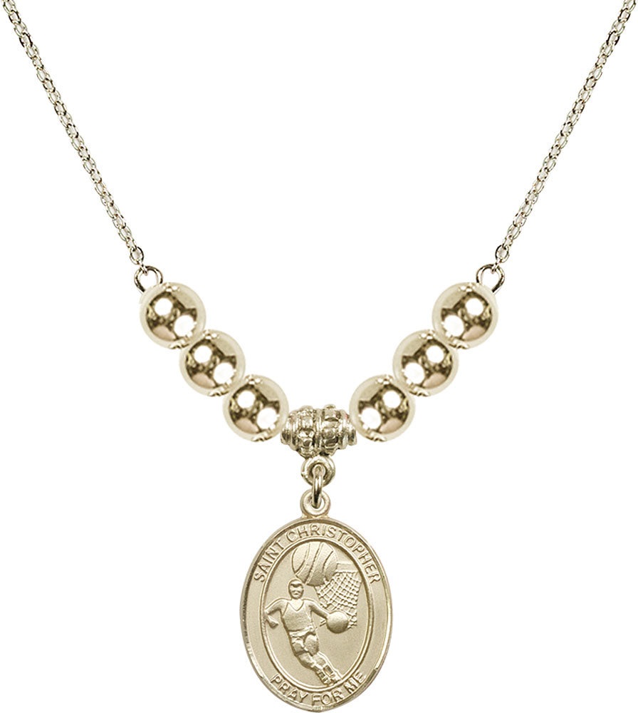 14kt Gold Filled Saint Christopher/Basketball Birthstone Necklace with Gold Filled Beads - 8502