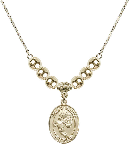 14kt Gold Filled Saint Christopher/Basketball Birthstone Necklace with Gold Filled Beads - 8502