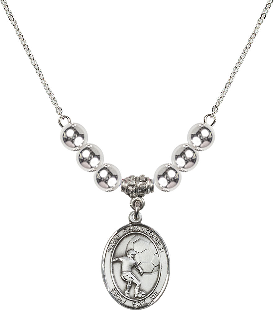 Sterling Silver Saint Christopher/Soccer Birthstone Necklace with Sterling Silver Beads - 8503