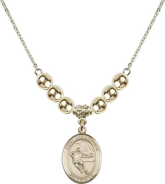 14kt Gold Filled Saint Christopher/Hockey Birthstone Necklace with Gold Filled Beads - 8504