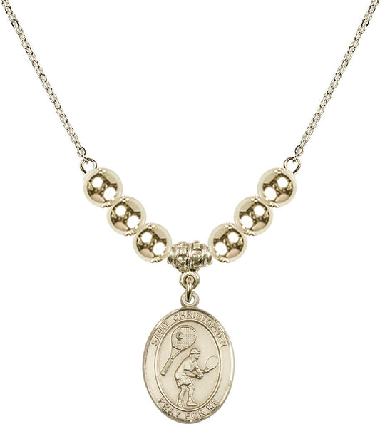 14kt Gold Filled Saint Christopher/Tennis Birthstone Necklace with Gold Filled Beads - 8505