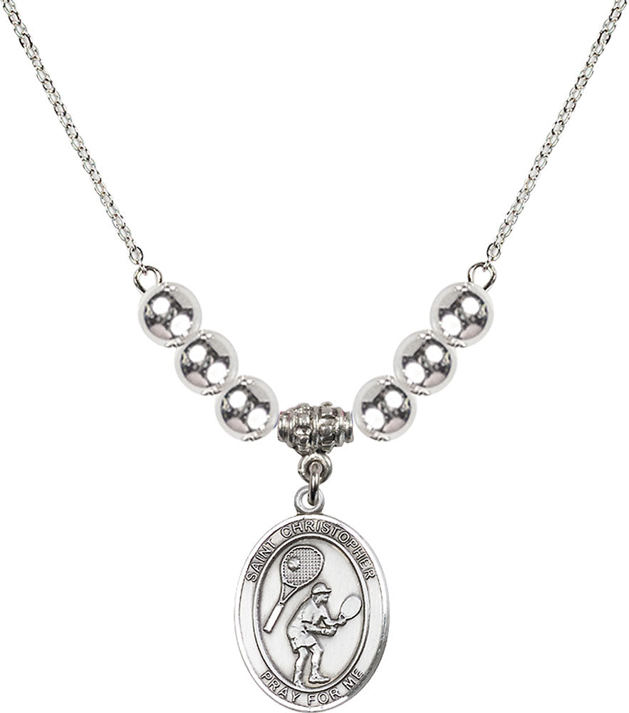 Sterling Silver Saint Christopher/Tennis Birthstone Necklace with Sterling Silver Beads - 8505