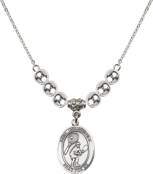 Sterling Silver Saint Christopher/Tennis Birthstone Necklace with Sterling Silver Beads - 8505