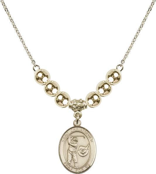 14kt Gold Filled Saint Christopher/Golf Birthstone Necklace with Gold Filled Beads - 8506