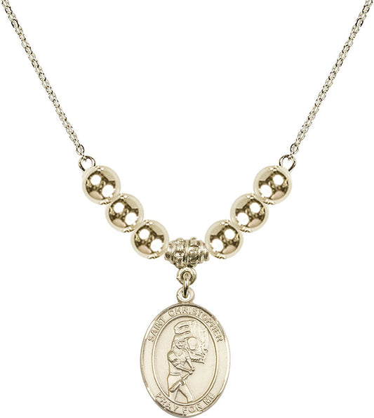 14kt Gold Filled Saint Christopher/Softball Birthstone Necklace with Gold Filled Beads - 8507
