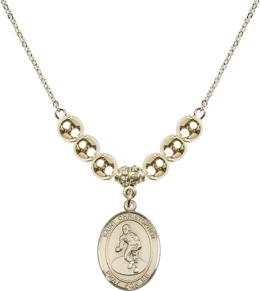 14kt Gold Filled Saint Christopher/Wrestling Birthstone Necklace with Gold Filled Beads - 8508