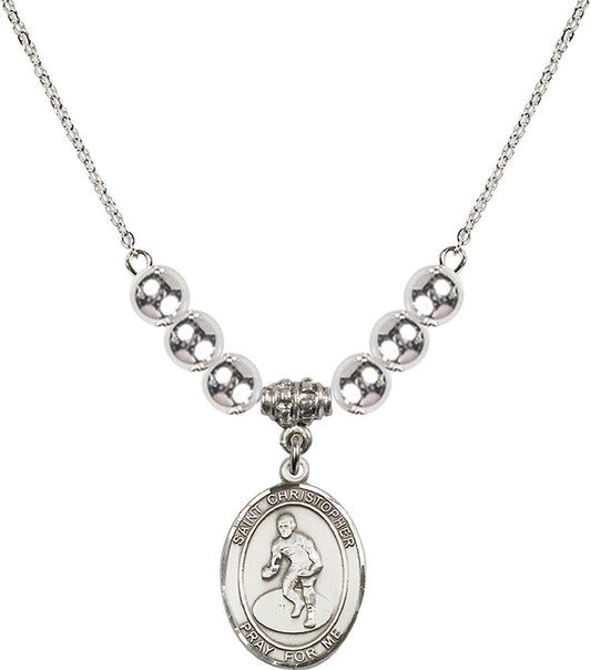 Sterling Silver Saint Christopher/Wrestling Birthstone Necklace with Sterling Silver Beads - 8508