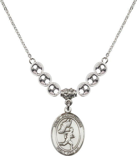 Sterling Silver Saint Christopher/Track&Field-Men Birthstone Necklace with Sterling Silver Beads - 8509