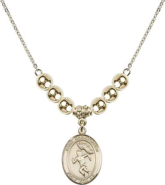 14kt Gold Filled Saint Christopher/Track&Field-Women Birthstone Necklace with Gold Filled Beads - 8510
