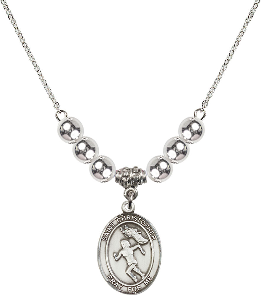 Sterling Silver Saint Christopher/Track&Field-Women Birthstone Necklace with Sterling Silver Beads - 8510