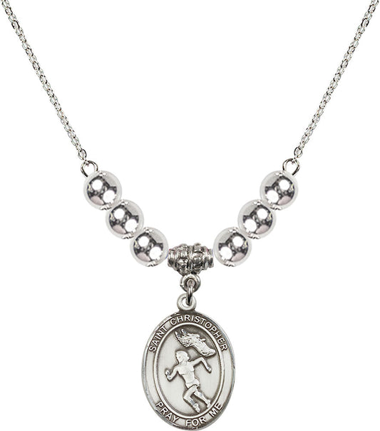 Sterling Silver Saint Christopher/Track&Field-Women Birthstone Necklace with Sterling Silver Beads - 8510