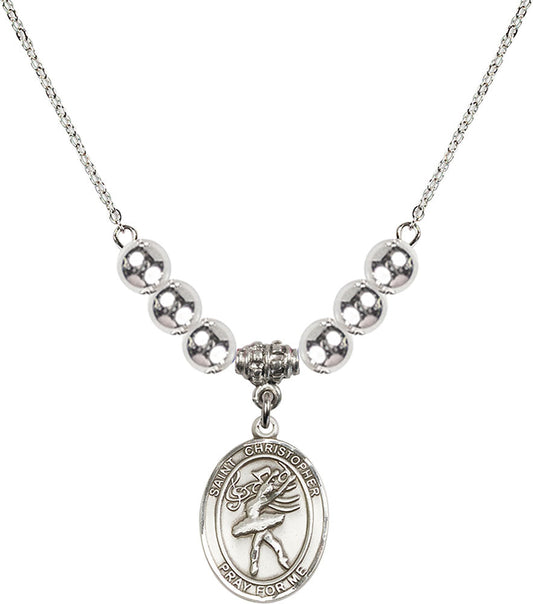 Sterling Silver Saint Christopher/Dance Birthstone Necklace with Sterling Silver Beads - 8512