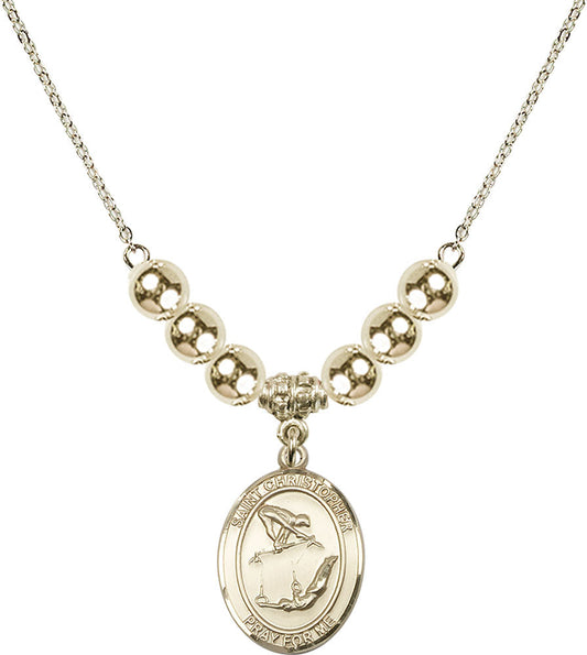 14kt Gold Filled Saint Christopher/Gymnastics Birthstone Necklace with Gold Filled Beads - 8513