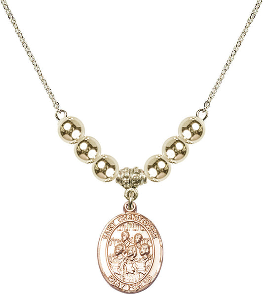 14kt Gold Filled Saint Christopher / Choir Birthstone Necklace with Gold Filled Beads - 8514