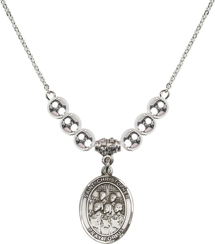 Sterling Silver Saint Christopher / Choir Birthstone Necklace with Sterling Silver Beads - 8514