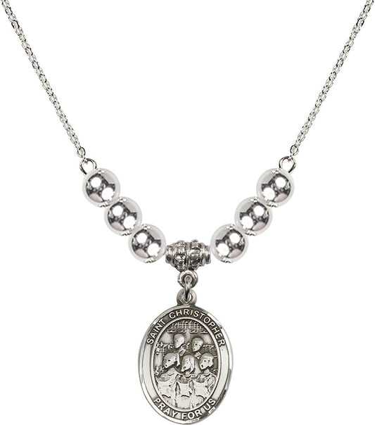 Sterling Silver Saint Christopher / Choir Birthstone Necklace with Sterling Silver Beads - 8514