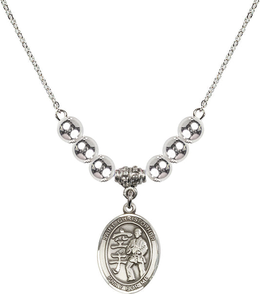 Sterling Silver Saint Christopher / Karate Birthstone Necklace with Sterling Silver Beads - 8515