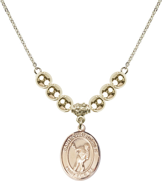14kt Gold Filled Saint Christopher/Lacrosse Birthstone Necklace with Gold Filled Beads - 8516
