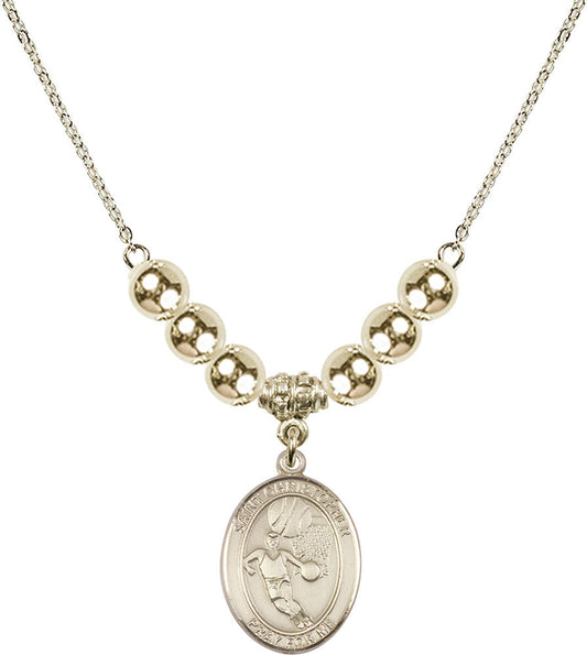 14kt Gold Filled Saint Sebastian/Basketball Birthstone Necklace with Gold Filled Beads - 8602