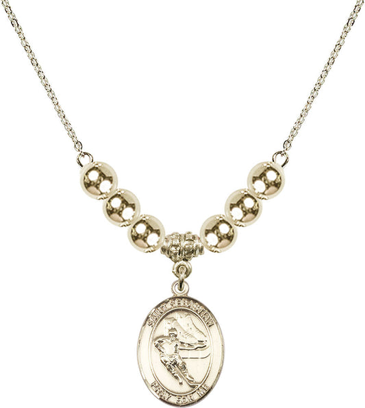 14kt Gold Filled Saint Sebastian / Hockey Birthstone Necklace with Gold Filled Beads - 8604