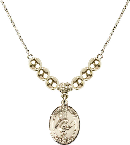14kt Gold Filled Saint Sebastian / Tennis Birthstone Necklace with Gold Filled Beads - 8605