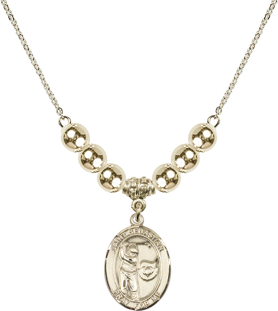 14kt Gold Filled Saint Sebastian / Golf Birthstone Necklace with Gold Filled Beads - 8606