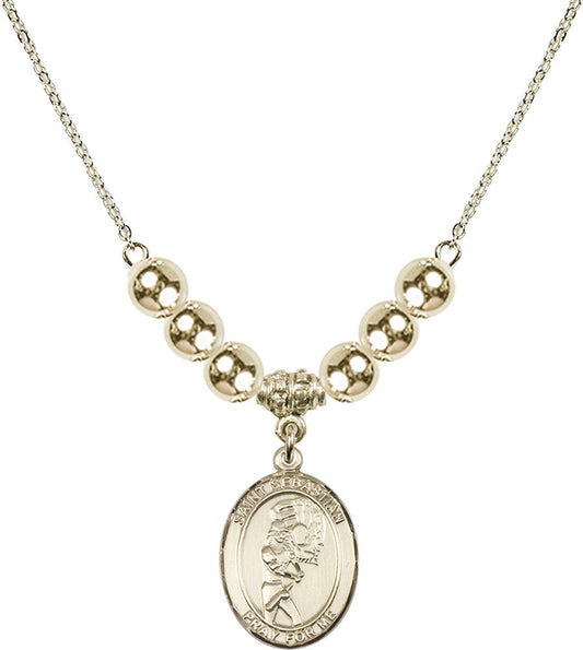 14kt Gold Filled Saint Sebastian/Softball Birthstone Necklace with Gold Filled Beads - 8607